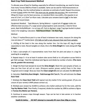 Fodder Beet Yield Assessment sheet